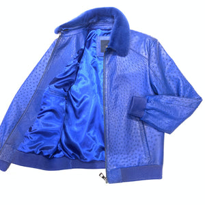 Barya NewYork Royal Blue Full Ostrich Quill/Mink Collar Bomber Jacket - Dudes Boutique