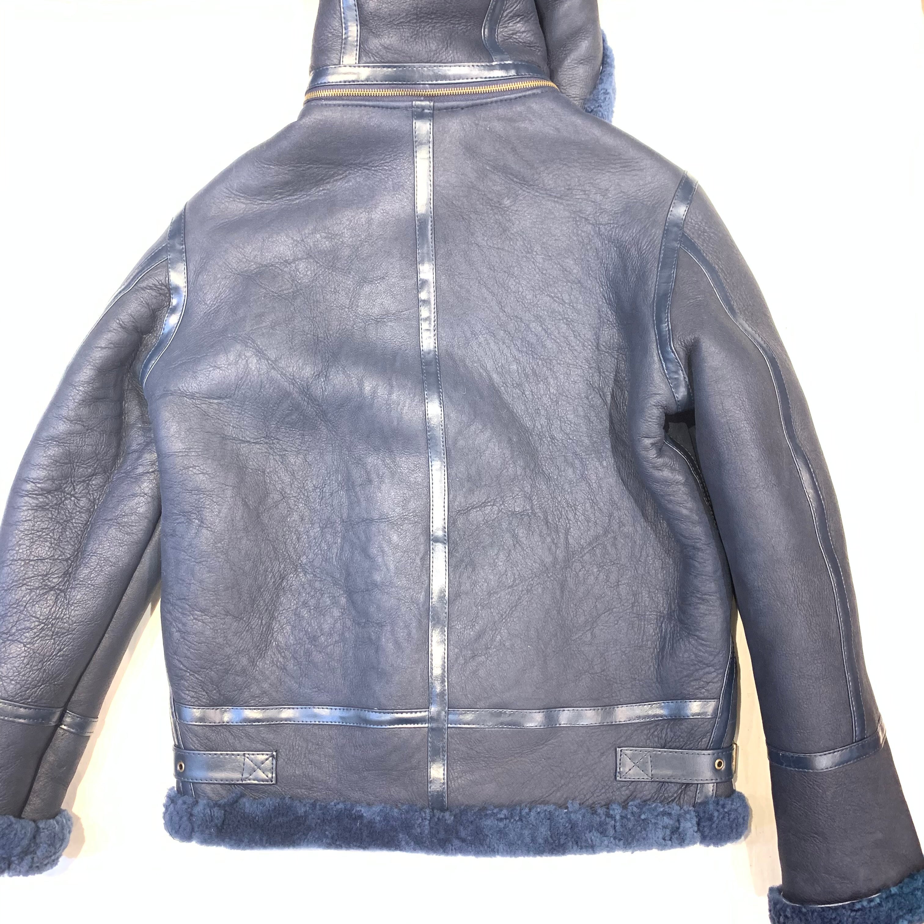 Kashani Navy Blue Hooded Shearling Coat - Dudes Boutique