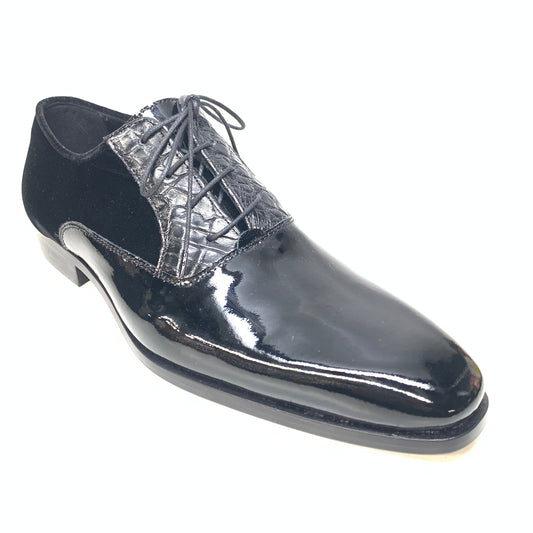 Mauri 4993/2 Black Crocodile/Velvet/Patent Leather Dress Shoes - Dudes Boutique