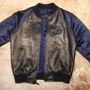 Jakewood Navy Striped Commander Lamb Bomber Jacket - Dudes Boutique