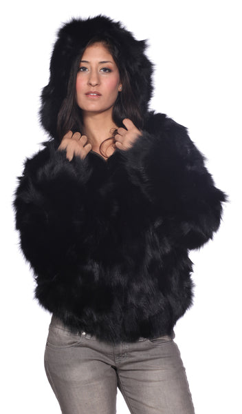 Wilda Leather Lyla Black Fox Fur Coat - Dudes Boutique