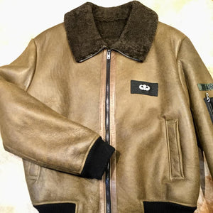 Kashani Shearling Army Green Bomber Jacket - Dudes Boutique