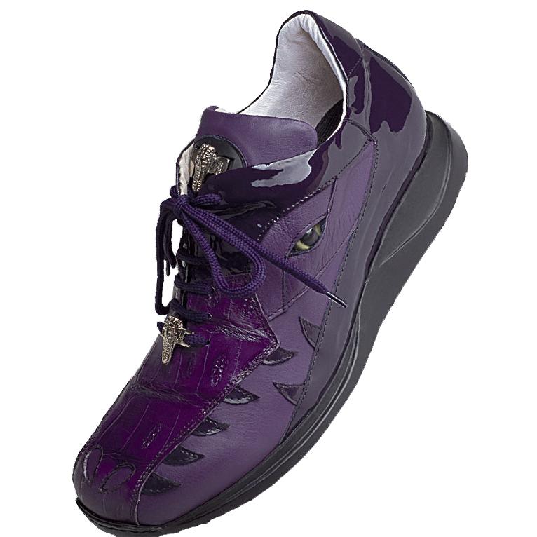 Mauri 8770 Grape Baby Crocodile / Nappa / Patent Leather Sneakers With Silver Mauri Alligator Head And Eyes - Dudes Boutique