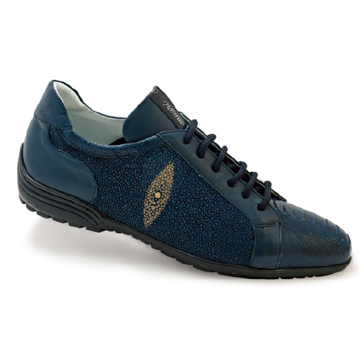 Mauri "8527" Deep Blue Stingray/ Ostrich Leg Sneaker - Dudes Boutique