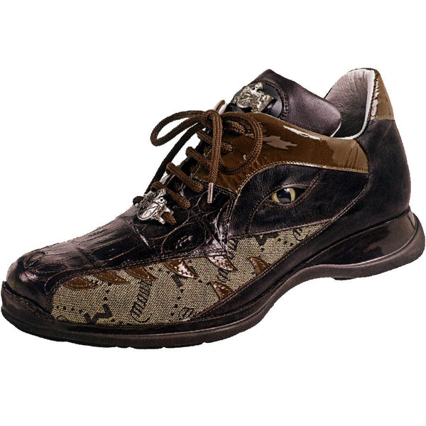Mauri 8770 Dark Brown Baby Crocodile + Fabric Sneakers - Dudes Boutique