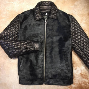 Kashani Midnight Black Quilted Full Pony Bomber Jacket - Dudes Boutique