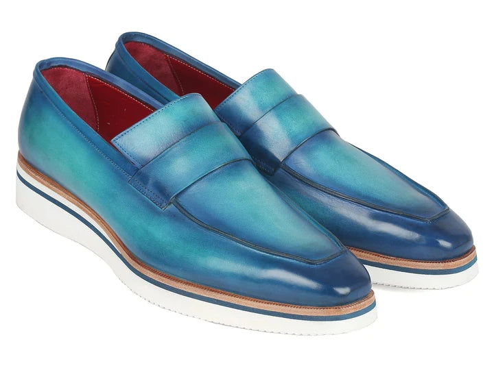Paul Parkman Men's Loafer Blue & Turquoise Hand-Painted Leather Upper - Dudes Boutique