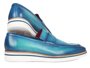 Paul Parkman Men's Loafer Blue & Turquoise Hand-Painted Leather Upper - Dudes Boutique