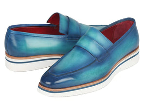 Paul Parkman Men's Loafer Blue & Turquoise Hand-Painted Leather Upper - Dudes Boutique