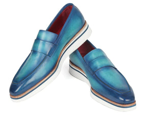 Paul Parkman Men's Loafer Blue & Turquoise Hand-Painted Leather Upper - Dudes Boutique