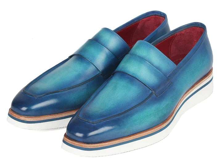 Paul Parkman Men's Loafer Blue & Turquoise Hand-Painted Leather Upper - Dudes Boutique