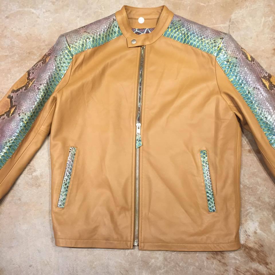 Kashani Iridescent Python Snake Skin Peanut Bomber Jacket - Dudes Boutique