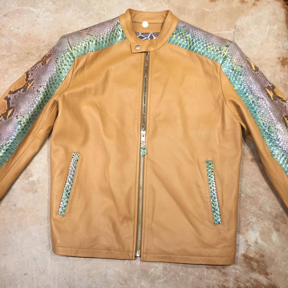 Kashani Iridescent Python Snake Skin Peanut Bomber Jacket - Dudes Boutique