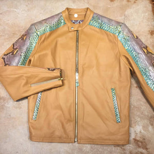 Kashani Iridescent Python Snake Skin Peanut Bomber Jacket - Dudes Boutique