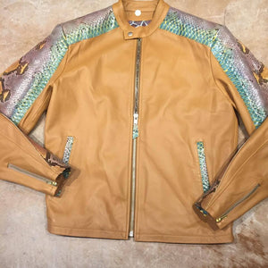 Kashani Iridescent Python Snake Skin Peanut Bomber Jacket - Dudes Boutique