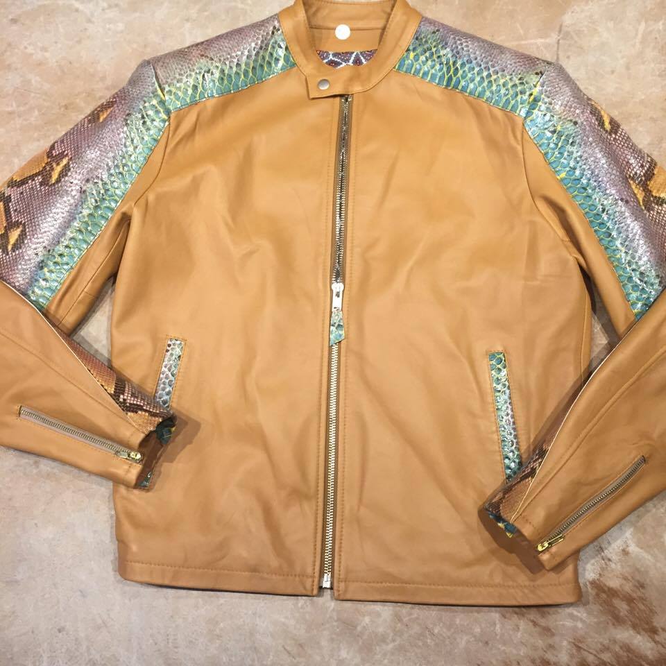 Kashani Iridescent Python Snake Skin Peanut Bomber Jacket - Dudes Boutique