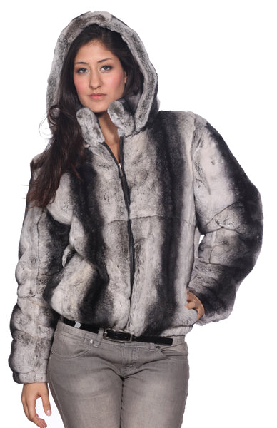 Wilda Leather Jules Grey Rex Rabbit Fur Bomber Jacket - Dudes Boutique
