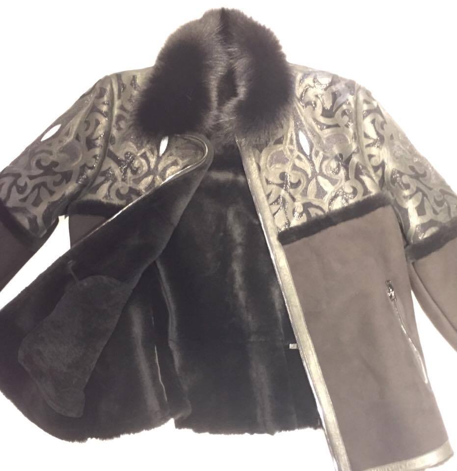 Hoss Couture Men's Jet Black Fox Stingray Mouton Shearling Jacket - Dudes Boutique