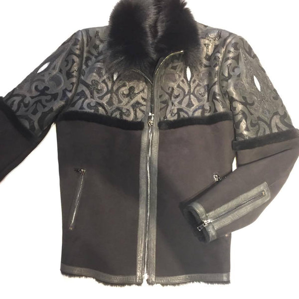 Hoss Couture Men's Jet Black Fox Stingray Mouton Shearling Jacket - Dudes Boutique