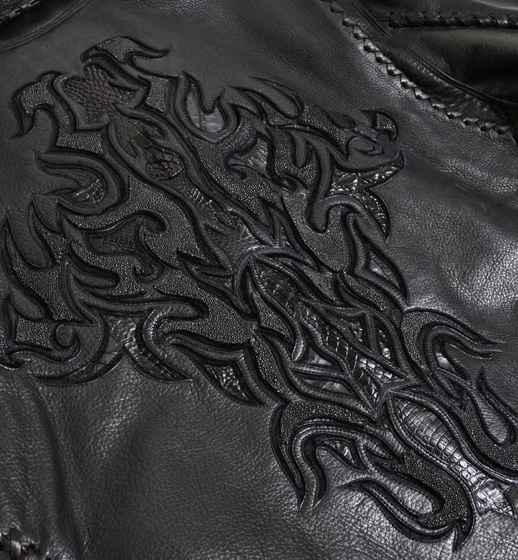 Kashani Excalibur Stingray/Calf/Gator Leather Biker Jacket - Dudes Boutique