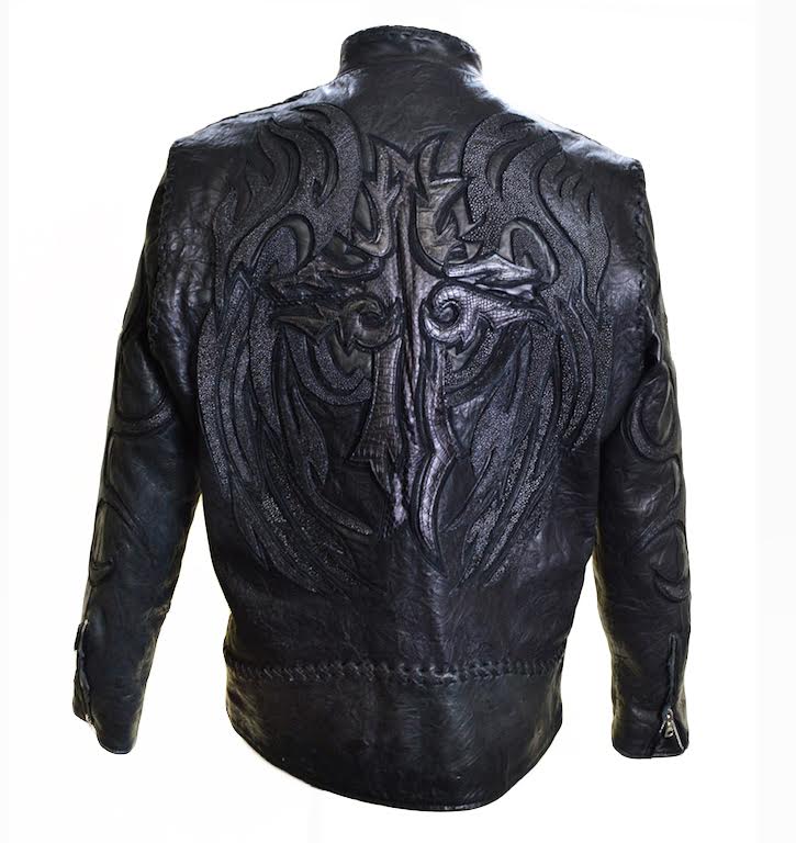 Kashani Lost Angel Mandarin Collar Stingray/Calf Leather Biker Jacket - Dudes Boutique