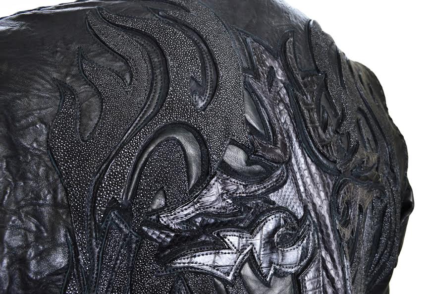 Kashani Lost Angel Mandarin Collar Stingray/Calf Leather Biker Jacket - Dudes Boutique