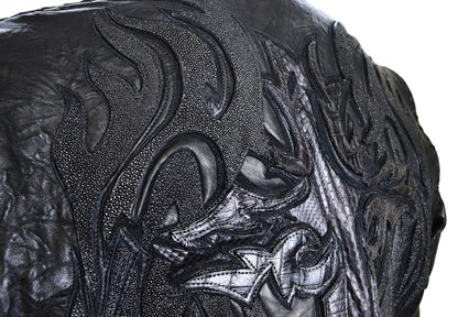 Kashani Lost Angel Mandarin Collar Stingray/Calf Leather Biker Jacket - Dudes Boutique