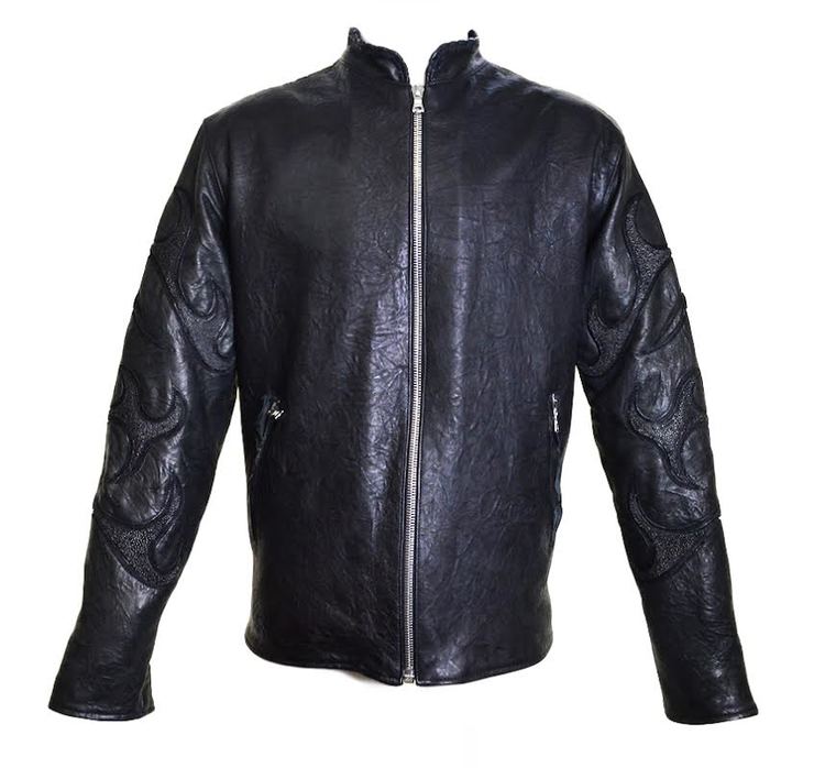 Kashani Lost Angel Mandarin Collar Stingray/Calf Leather Biker Jacket ...