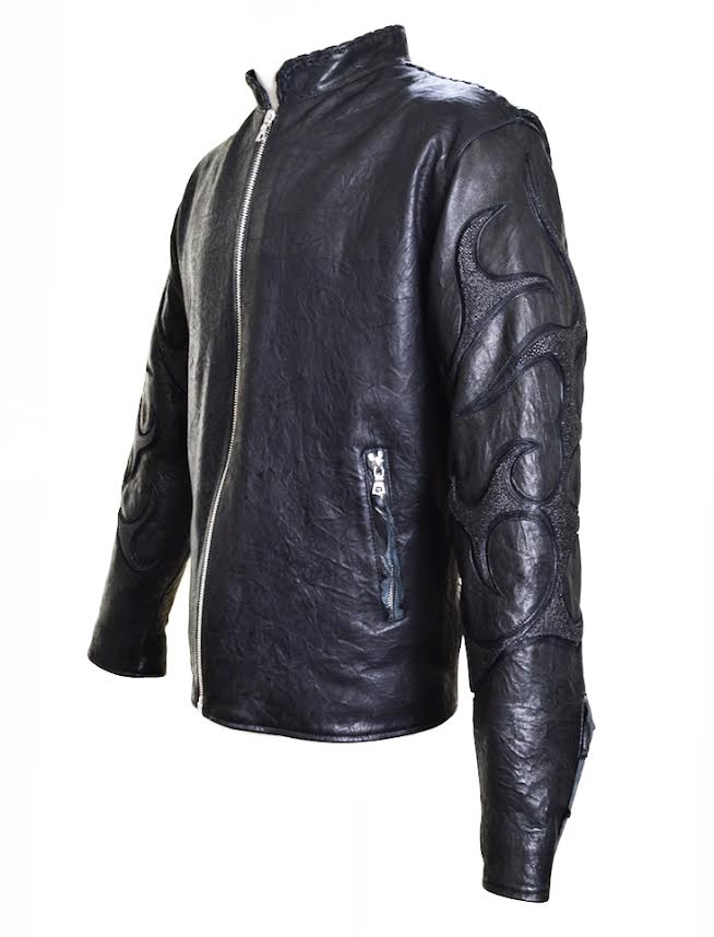 Kashani Lost Angel Mandarin Collar Stingray/Calf Leather Biker Jacket ...
