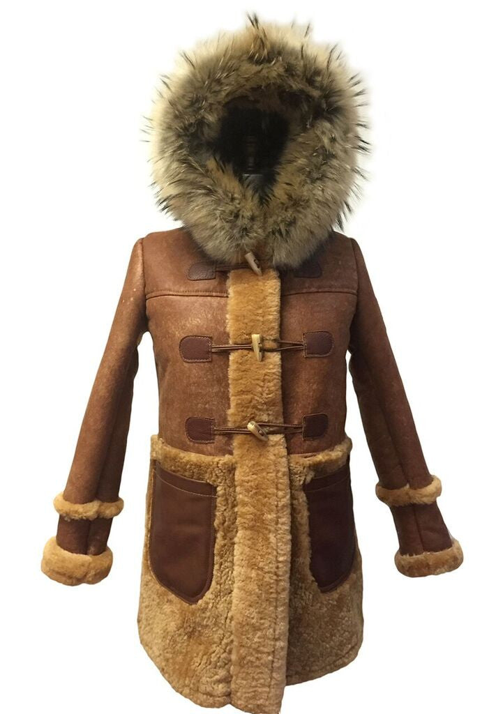 Jakewood 1044 women's whiskey three quarters shearling trench coat