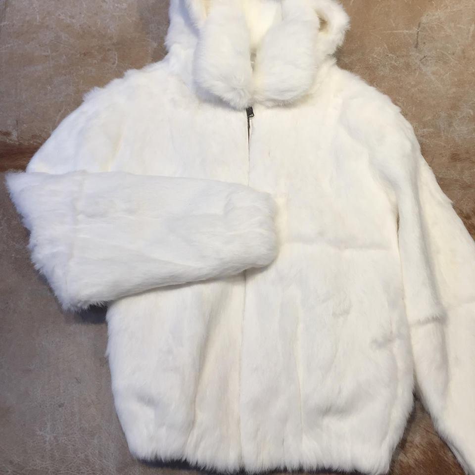 Winter Fur Men's White Rabbit Fur Bomber Jacket - Dudes Boutique